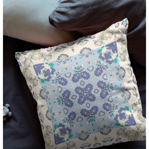Rose Box Broadcloth Indoor Outdoor Blown And Closed Pillow In Off White Blue Perspective: back