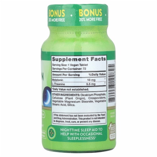 Nature's Truth Melatonin 10 mg + Theanine Bonus 60+12 Tablets Perspective: back