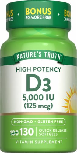 Nature's Truth® High Potency 125mcg Vitamin D3 Softgels Perspective: back