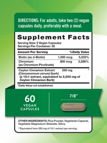 Nature's Truth Super Ceylon Cinnamon 2,500 mg plus Biotin & Chromium Perspective: back