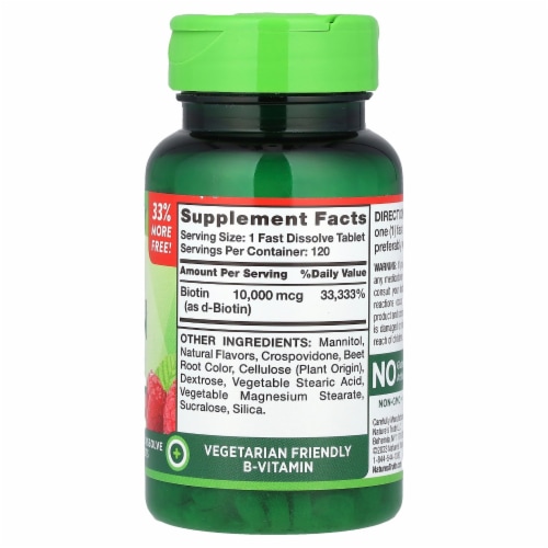 Nature's Truth Maximum Biotin Natural Berry 10 000 mcg - 120 Fast Dissolve Tablets Perspective: back