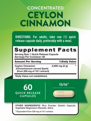 Nature's Truth 2,000 mg Concentrated Ceylon Cinnamon 60 Capsules Perspective: back