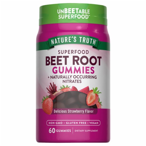 Nature's Truth Superfood Delicious Strawberry Flavor Beet Root 60 Gummies Perspective: back