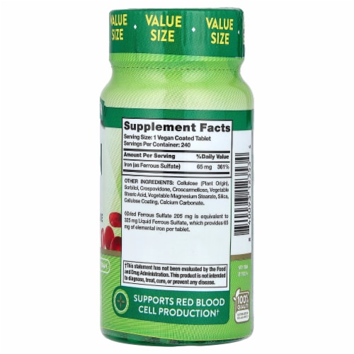 Nature's Truth Iron 65 mg - 240 Coated Tablets Perspective: back