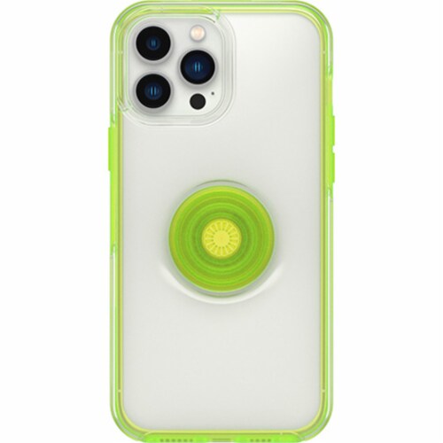 OtterBox Pop Symmetry Series iPhone 13 Pro Max Phone Case - Clear/Lime Green Perspective: back