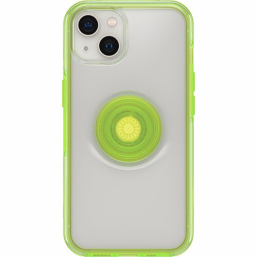 OtterBox Pop Symmetry Series iPhone 13 Phone Case - Clear/Lime Green Perspective: back