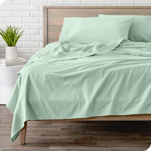 Bare Home Cotton Flannel Sheet Set - Mint, King Perspective: back