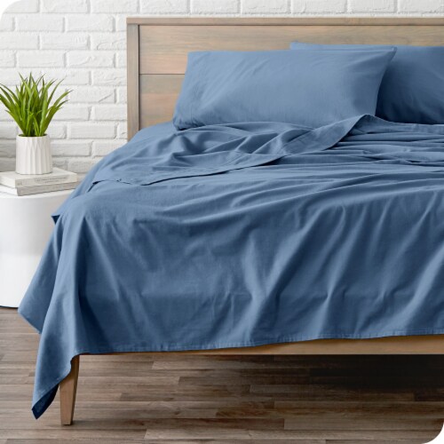 Bare Home Twin Cotton Flannel Sheet Set - Coronet Blue Perspective: back