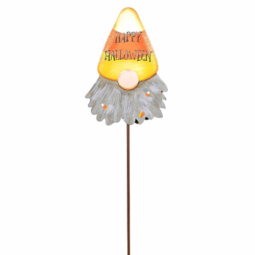 Halloween Candy Corn Gnomes Metal Garden Happy Halloween F21003 Perspective: back