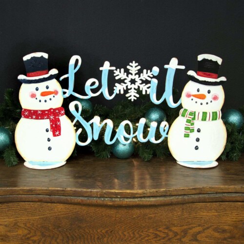 Round Top Collection Snowman Centerpiece Metal Christmas Let It Snow C21074 Perspective: back
