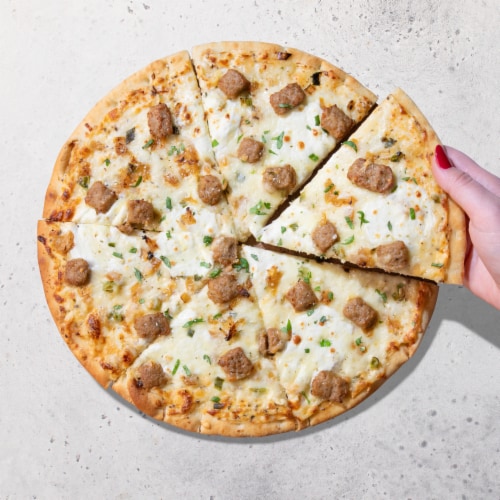 Home Chef Italian Sausage & Onion Pizza Perspective: back