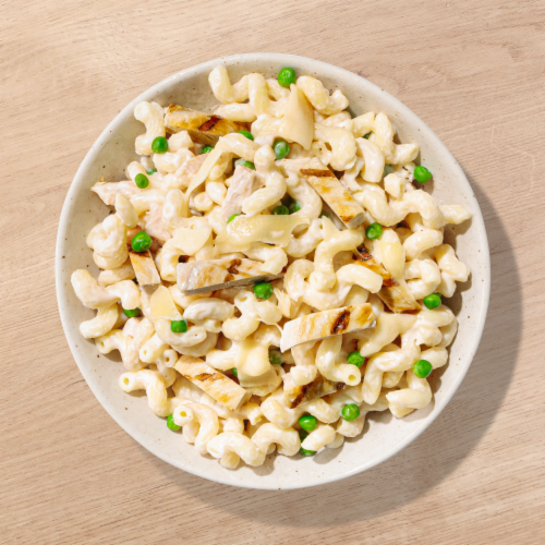Home Chef Heat & Eat Family Meals Chicken Alfredo with Cavatappi Pasta and Peas Perspective: back