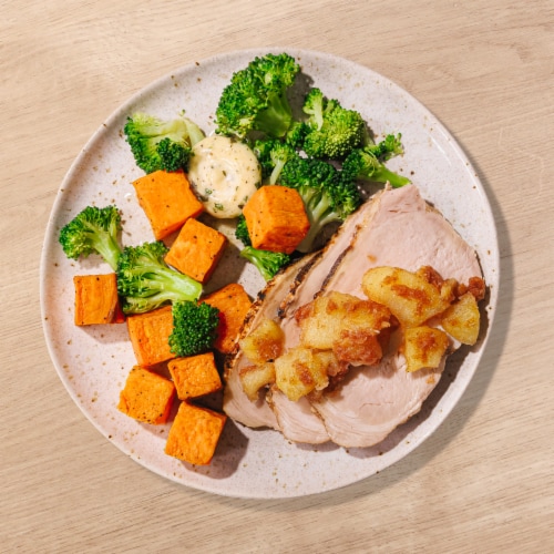 Home Chef Heat & Eat Pork Roast With Broccoli & Sweet Potatoes Perspective: back