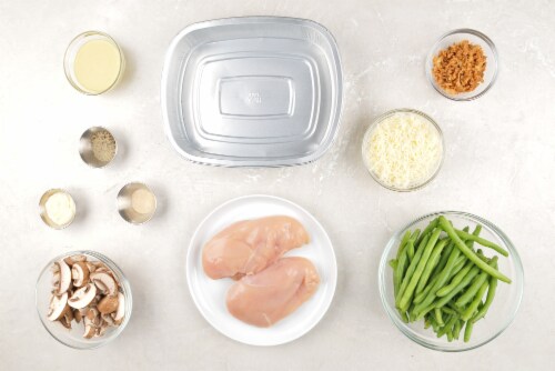 Home Chef Oven Kit Swiss Chicken With Honey Mustard Green Beans And Crispy Onions Perspective: back