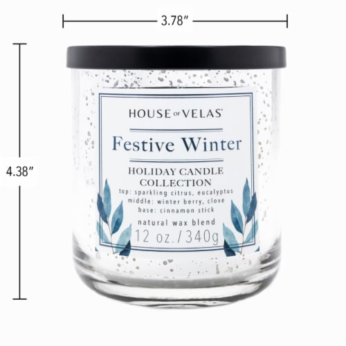 House of Velas Christmas Metallic Jar Candle Festive Winter Perspective: back