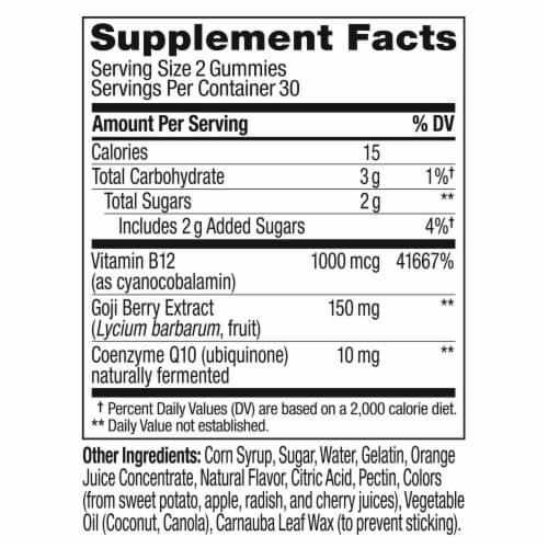 OLLY Extra Strength Daily Energy Berry Flavor Gummy Supplement Vitamin B12 1000mcg Perspective: back