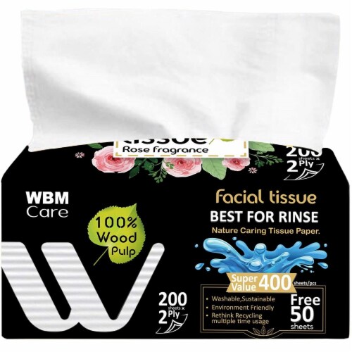 WBM Care Facial Tissue, Ultra Soft & Fragrant, Rose, 2-Ply | 200 Sheets/Box, Pack of 18 Perspective: back