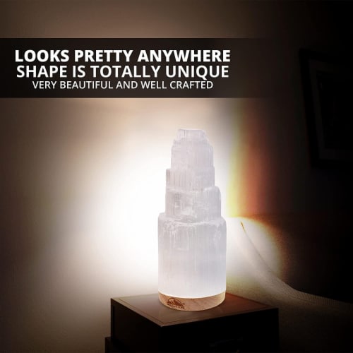 Selenite Crystal Lamp, Himalayan Night Light Lamp with USB Cable & LED Light - 18 cm Tall Perspective: back