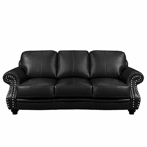 Charleston 86 Wide Top Grain Leather Sofa | Black 3 Seater Rolled Arm ...