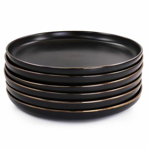 Elama Paul 6 Piece Stoneware Dinner Plate Set in Matte Black with Gold Rim ONE SIZE City Market