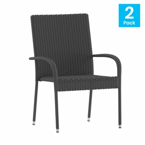 Maxim Set of 2 Stackable Indoor/Outdoor Wicker Dining Chairs with Arms - Fade & Weather-Re Perspective: back