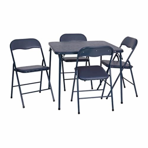 5 Piece Navy Folding Card Table And Chair Set Perspective: back
