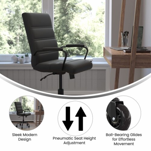 Camilia Mid-Back Black LeatherSoft Executive Swivel Office Chair with Chrome Frame, Arms, Perspective: back