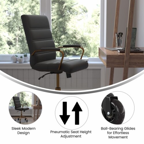 Camilia Mid-Back Black LeatherSoft Executive Swivel Office Chair with Gold Frame, Arms, an Perspective: back