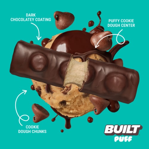 BUILT Puffs Protein Bar, Cookie Dough Chunk, 15g Protein, Collagen, 160 Calories, Single 1.55 oz Bar Perspective: back