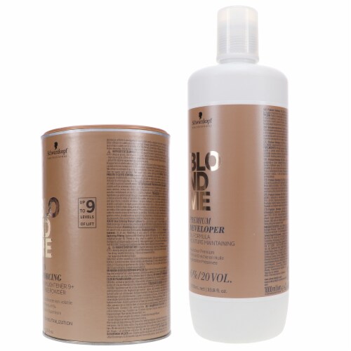Schwarzkopf BlondMe Bond Enforcing Premium Lightener 9+ Dust Free Powder 15.8 oz & BlondMe 6% Perspective: back