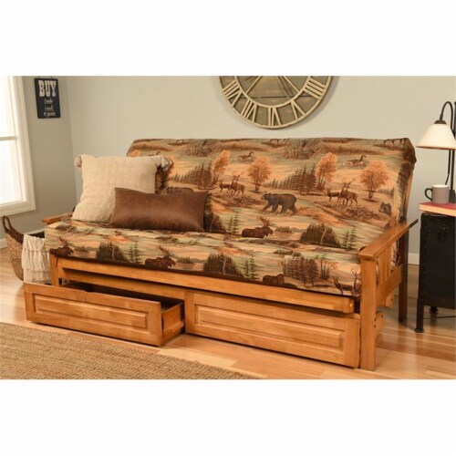 Kodiak Furniture Monterey Butternut Storage Sofa and Multi-Color Fabric Mattress Perspective: back