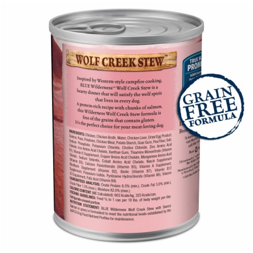 Blue Buffalo Wilderness Wolf Creek Stew High-Protein Wet Dog Food Hearty Salmon Stew in Gravy Perspective: back