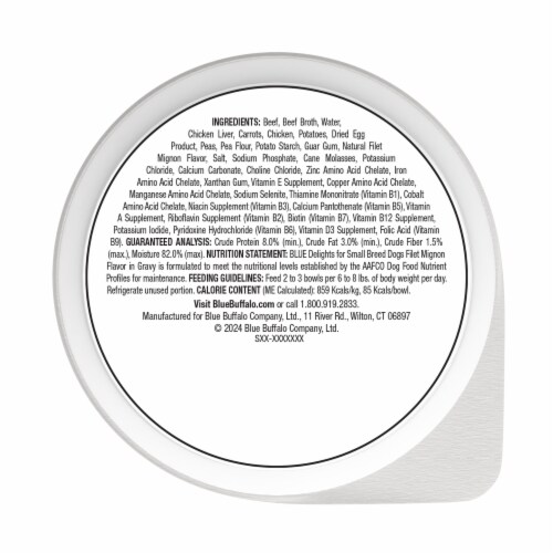 Blue Buffalo Delights Small Breed Natural Wet Dog Food, Filet Mignon Flavor in Gravy, 3.5-oz. Cups Perspective: back