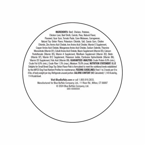 Blue Buffalo Delights Small Breed Natural Paté Wet Dog Food Top Sirloin Perspective: back