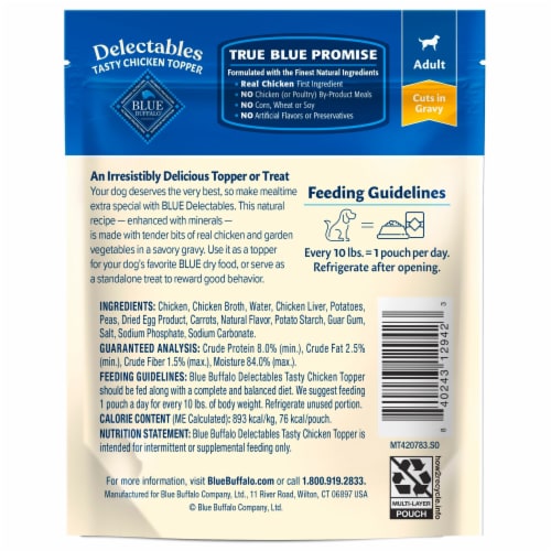 Blue Buffalo Delectables Natural Wet Dog Food Toppers, Tasty Chicken Cuts in Gravy, 3-oz Perspective: back