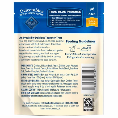Blue Buffalo Delectables Natural Wet Dog Food Toppers, Tasty Chicken Cuts in Gravy, 3-oz Perspective: back