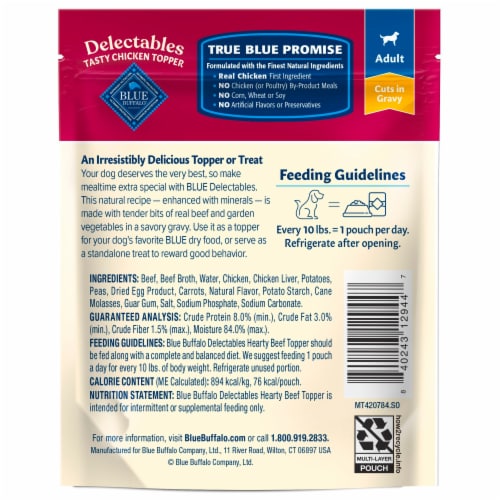 Blue Buffalo Delectables Natural Wet Dog Food Toppers, Hearty Beef Cuts in Gravy, 3-oz Perspective: back