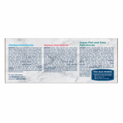 Blue Buffalo Tastefuls Natural Adult Pate Wet Cat Food Variety Pack Salmon Ocean Fish & Tuna Chicken Perspective: back