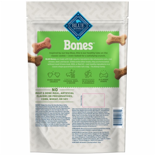 Blue Buffalo Bones Natural Beef Chicken or Bacon Crunchy Dog Treats Small Dog Biscuits Perspective: back