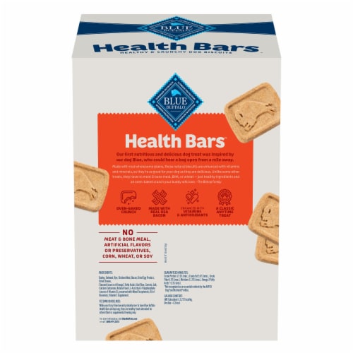 Blue Buffalo Health Bars Crunchy Biscuits Dog Treats Natural Bacon Egg & Cheese Perspective: back