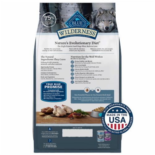 Blue Buffalo Wilderness High Protein Natural Adult Dry Dog Food Chicken & Wholesome Grains Perspective: back