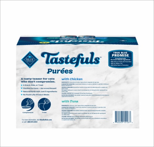 Blue Buffalo Tastefuls Purees Natural Wet Cat Food Complement Pouches Chicken & Tuna Perspective: back