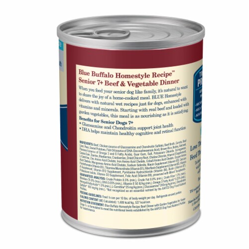 Blue Buffalo Homestyle Recipe Senior Wet Dog Food, Beef Dinner with Garden Vegetables, 12.5-oz Can Perspective: back