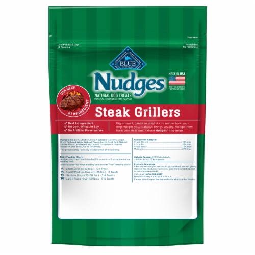 Blue Buffalo Nudges Steak Grillers, Natural Holiday Dog Treats, Real Beef, 5-oz Bag Perspective: back