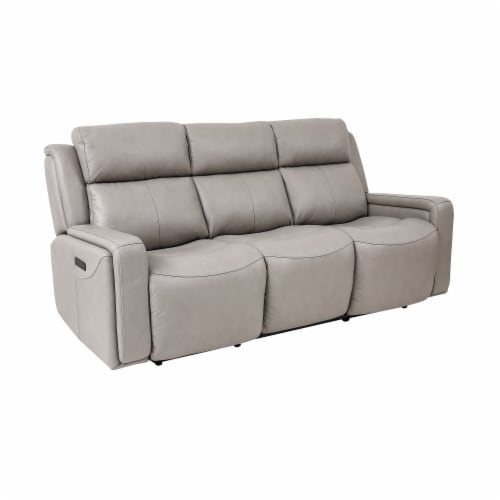 Claude Dual Power Headrest and Lumbar Support Reclining Sofa in Light Grey  Genuine Leather, 1 - Fred Meyer