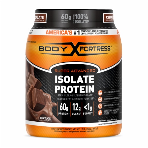Body Fortress® Super Advanced Isolate Chocolate Protein Powder Perspective: back