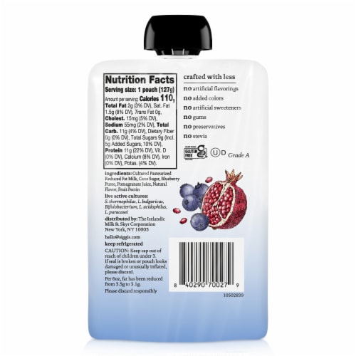 siggi's Reduced Fat Protein Pack, Blueberry Pomegranate, Yogurt Pouch Perspective: back