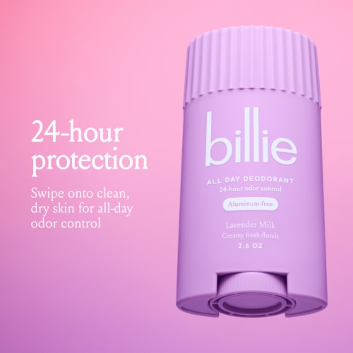 Billie All Day Deodorant for Women Lavender Milk Scent 24-hour Odor Protection Aluminum-Free Perspective: back
