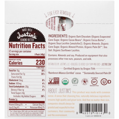 Justin's Dark Chocolate Almond Butter Cups Perspective: back