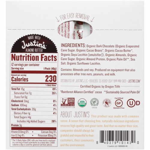 Justin's Dark Chocolate Almond Butter Cups Perspective: back